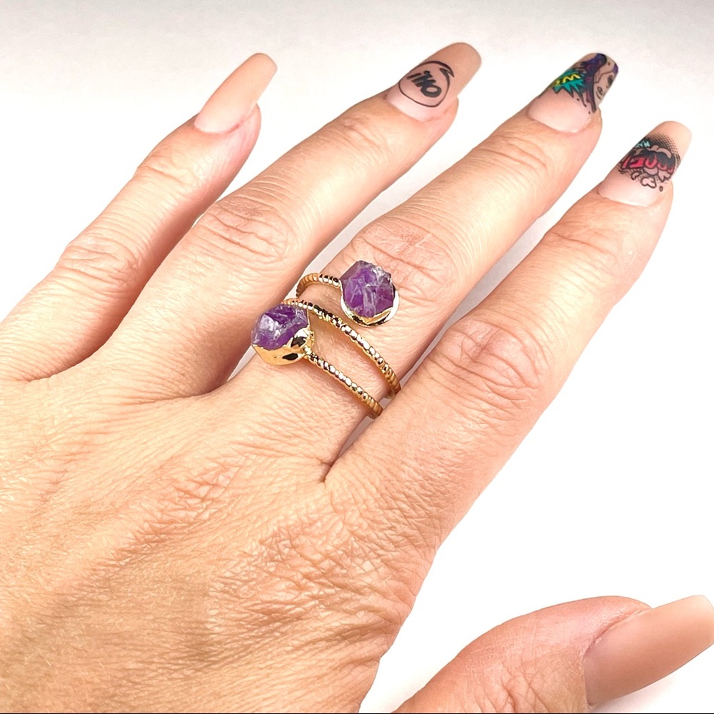 Natural Amethyst Stone Adjustable Ring - image 5